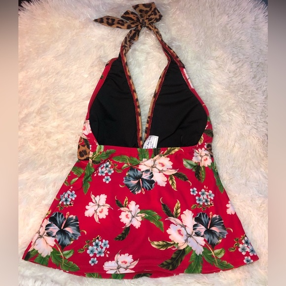 Athens Halter Tankini Red and Brown with Floral and Leopard Print NWOT size 4 - Picture 11 of 15